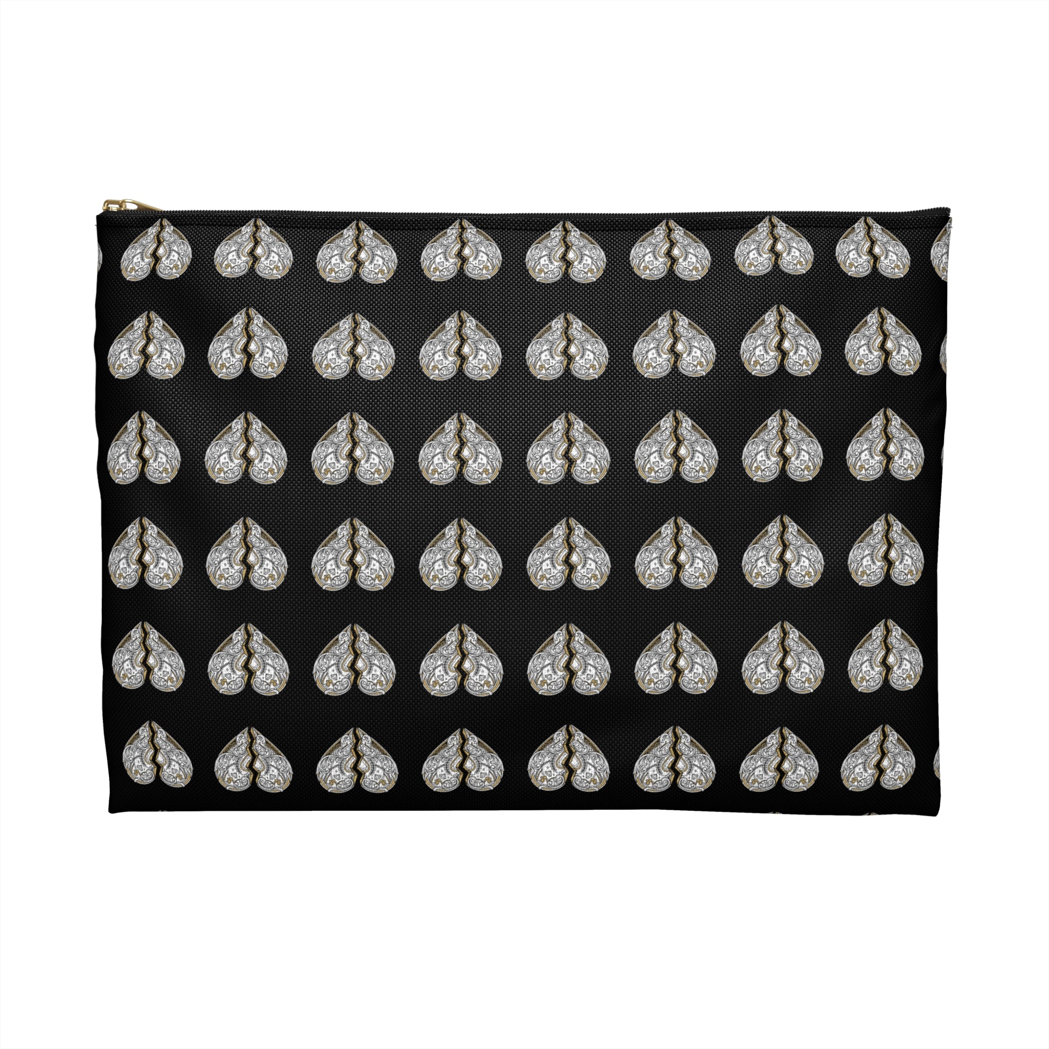 Pochette Noire Motifs Cœurs Effet Strass – Trousse Cosmétique Chic & Raffinée
