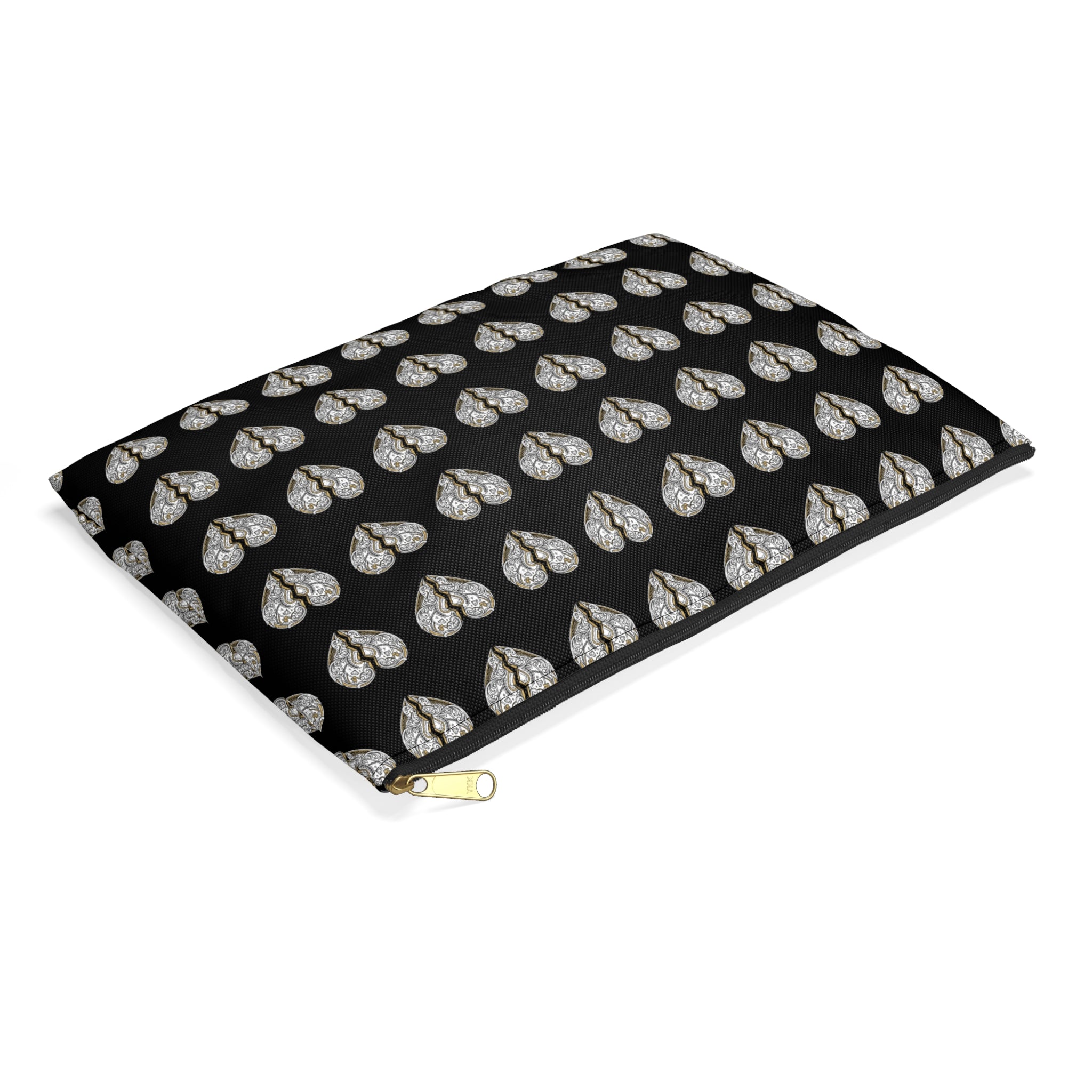 Pochette Noire Motifs Cœurs Effet Strass – Trousse Cosmétique Chic & Raffinée
