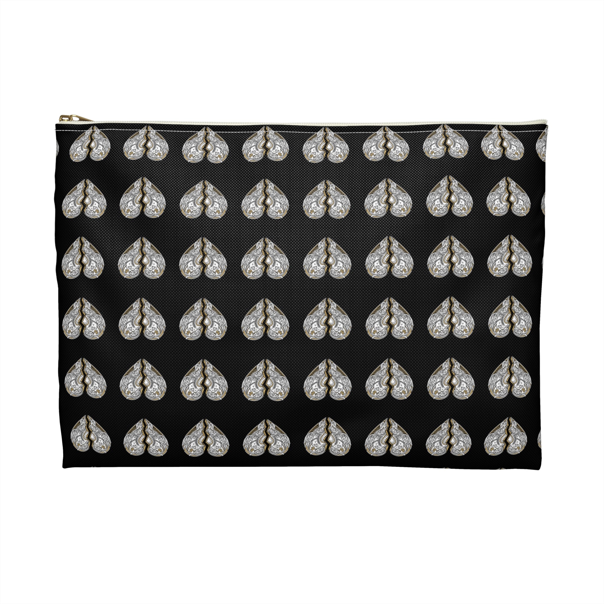 Pochette Noire Motifs Cœurs Effet Strass – Trousse Cosmétique Chic & Raffinée