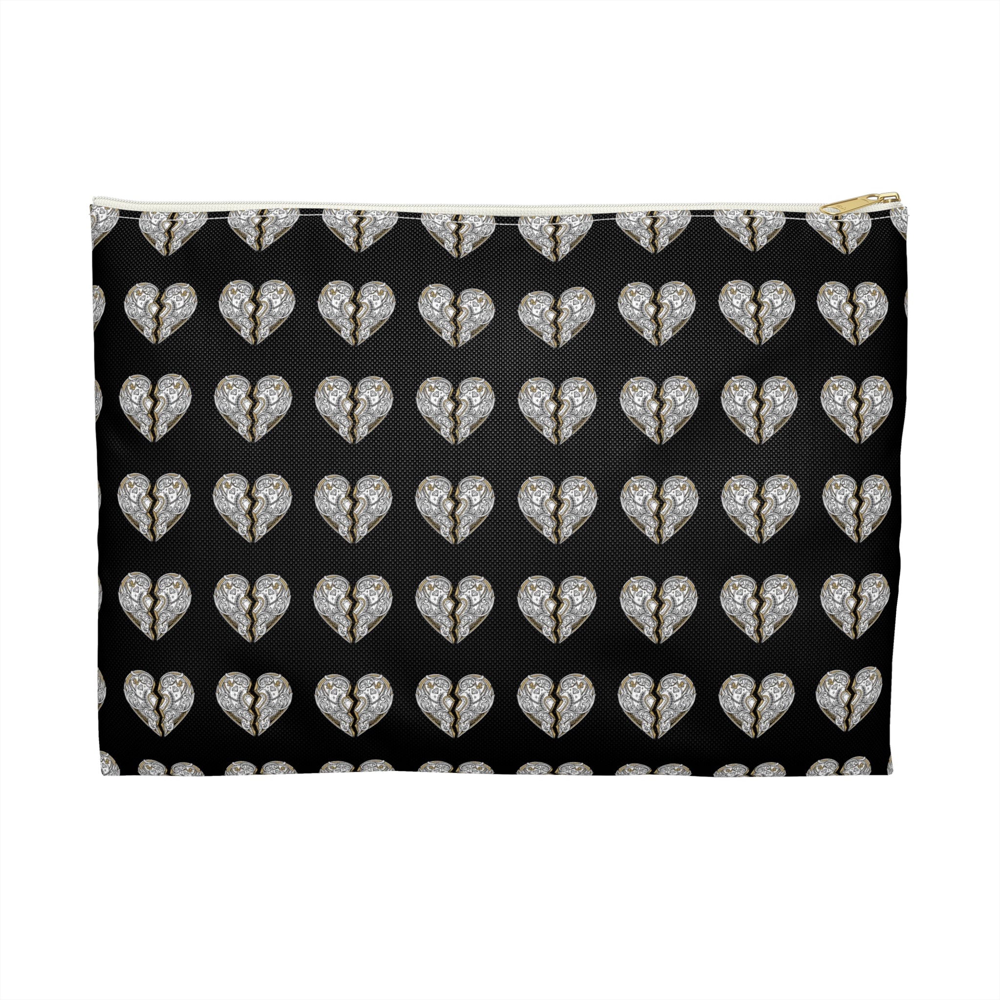 Pochette Noire Motifs Cœurs Effet Strass – Trousse Cosmétique Chic & Raffinée