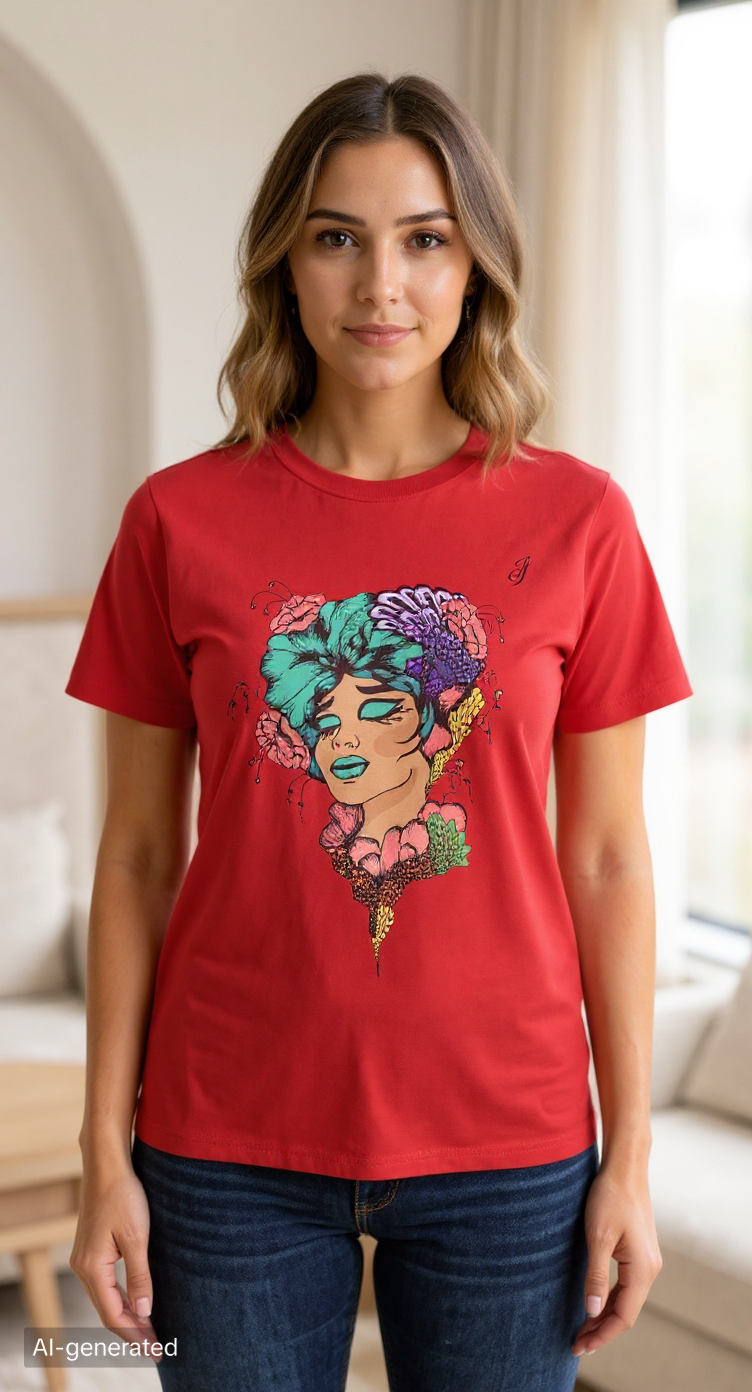 T-Shirt Femme Artistique 🎨 Visage Floral