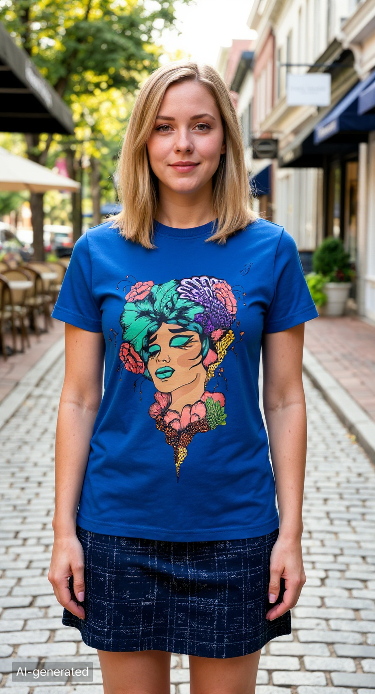 T-Shirt Femme Artistique 🎨 Visage Floral
