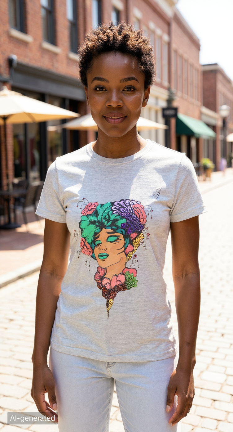 T-Shirt Femme Artistique 🎨 Visage Floral