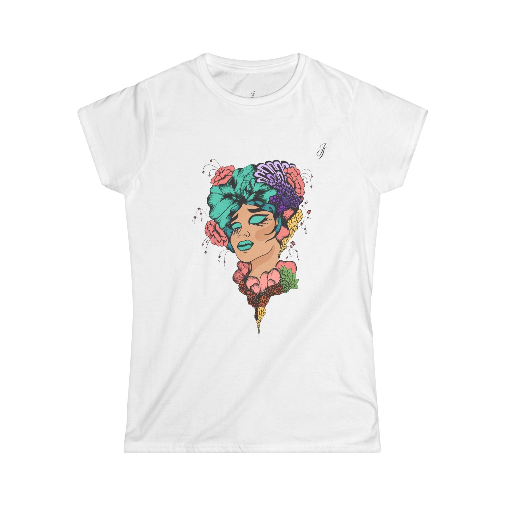 T-Shirt Femme Artistique 🎨 Visage Floral