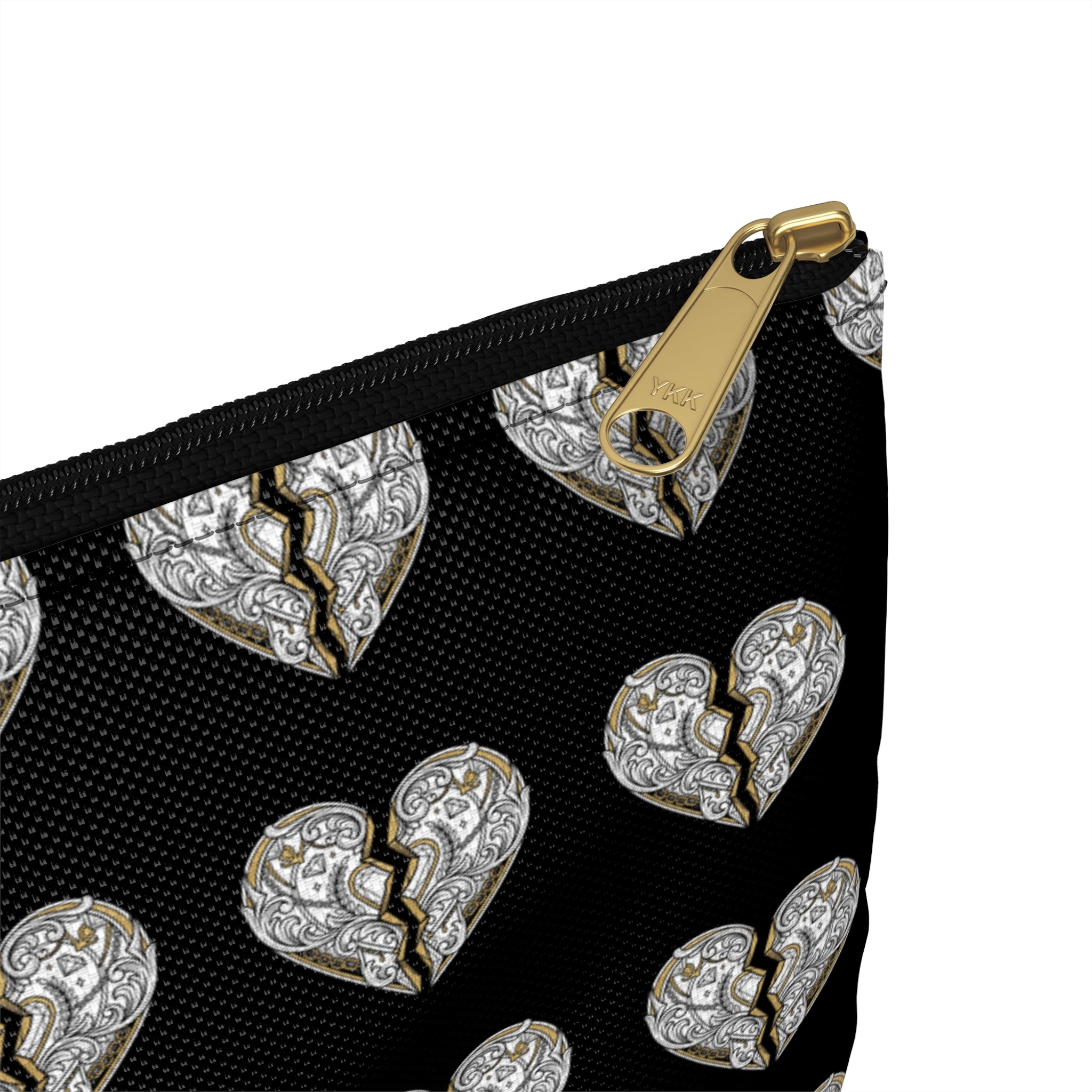 Pochette Noire Motifs Cœurs Effet Strass – Trousse Cosmétique Chic & Raffinée