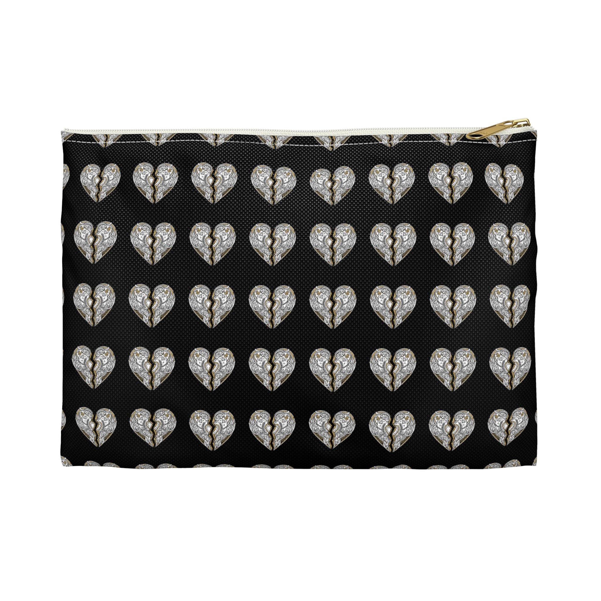 Pochette Noire Motifs Cœurs Effet Strass – Trousse Cosmétique Chic & Raffinée