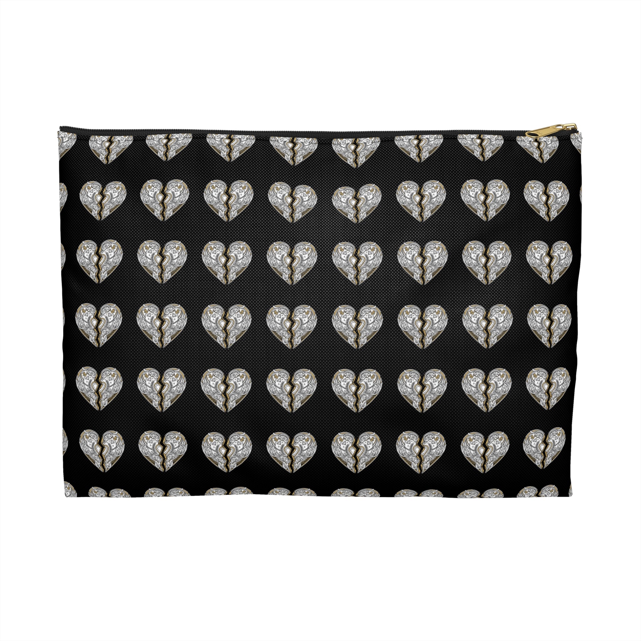 Pochette Noire Motifs Cœurs Effet Strass – Trousse Cosmétique Chic & Raffinée
